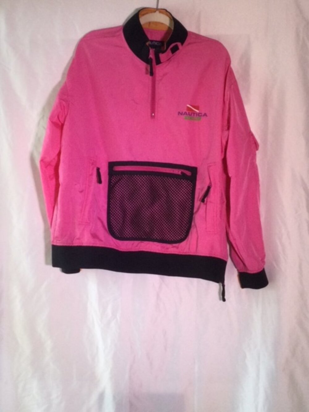 Vintage Nautica Divers Scuba Pink Nylon Pullover Jacket Windbreaker L
